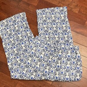 NWOT Elie Tahari Blue White Floral cockatoo Linen Pocket Palooza Pants L